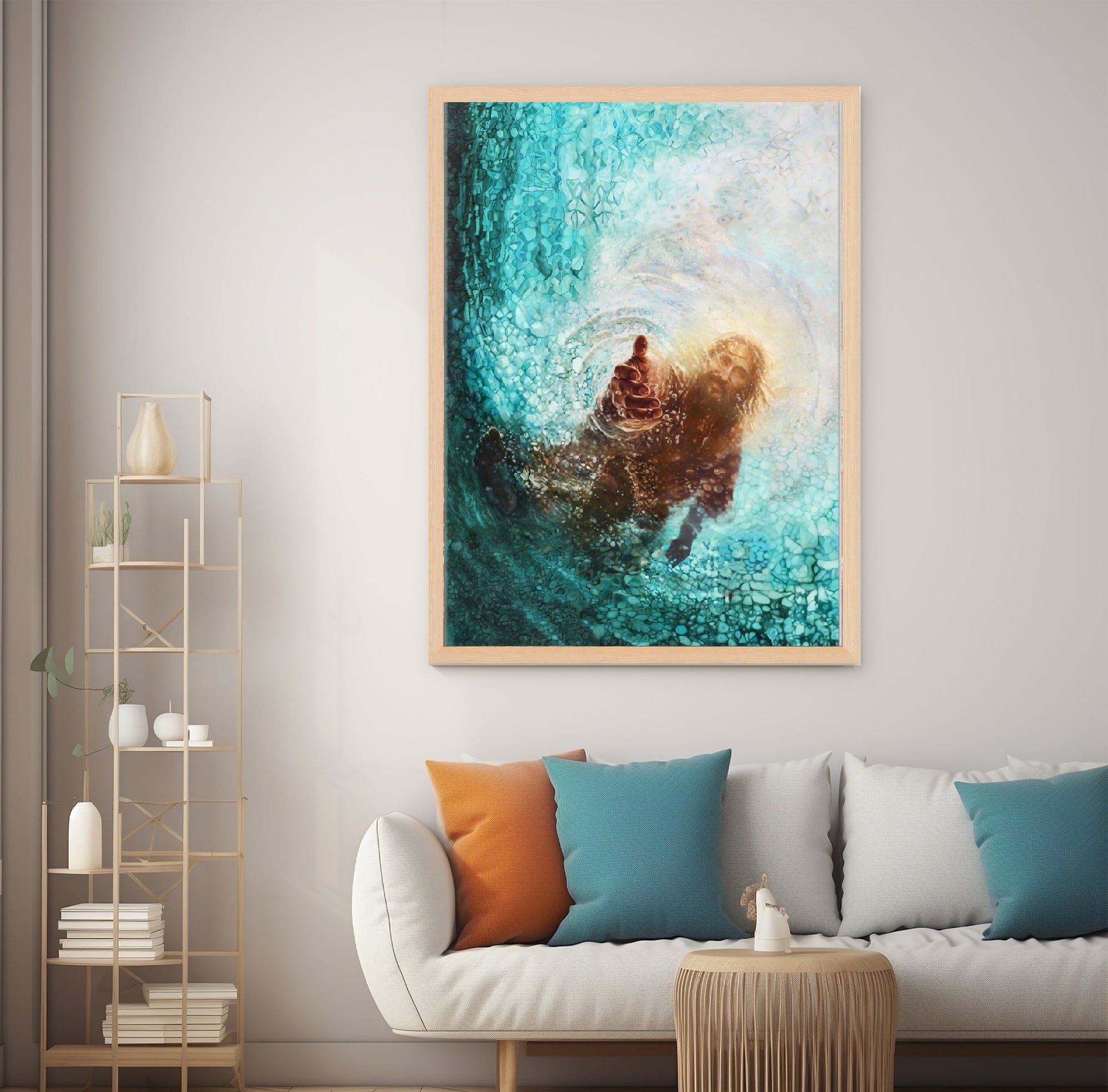 Hand of God Poster, Jesus Saves Peter Poster, Picture of Christ, Bible Art Poster